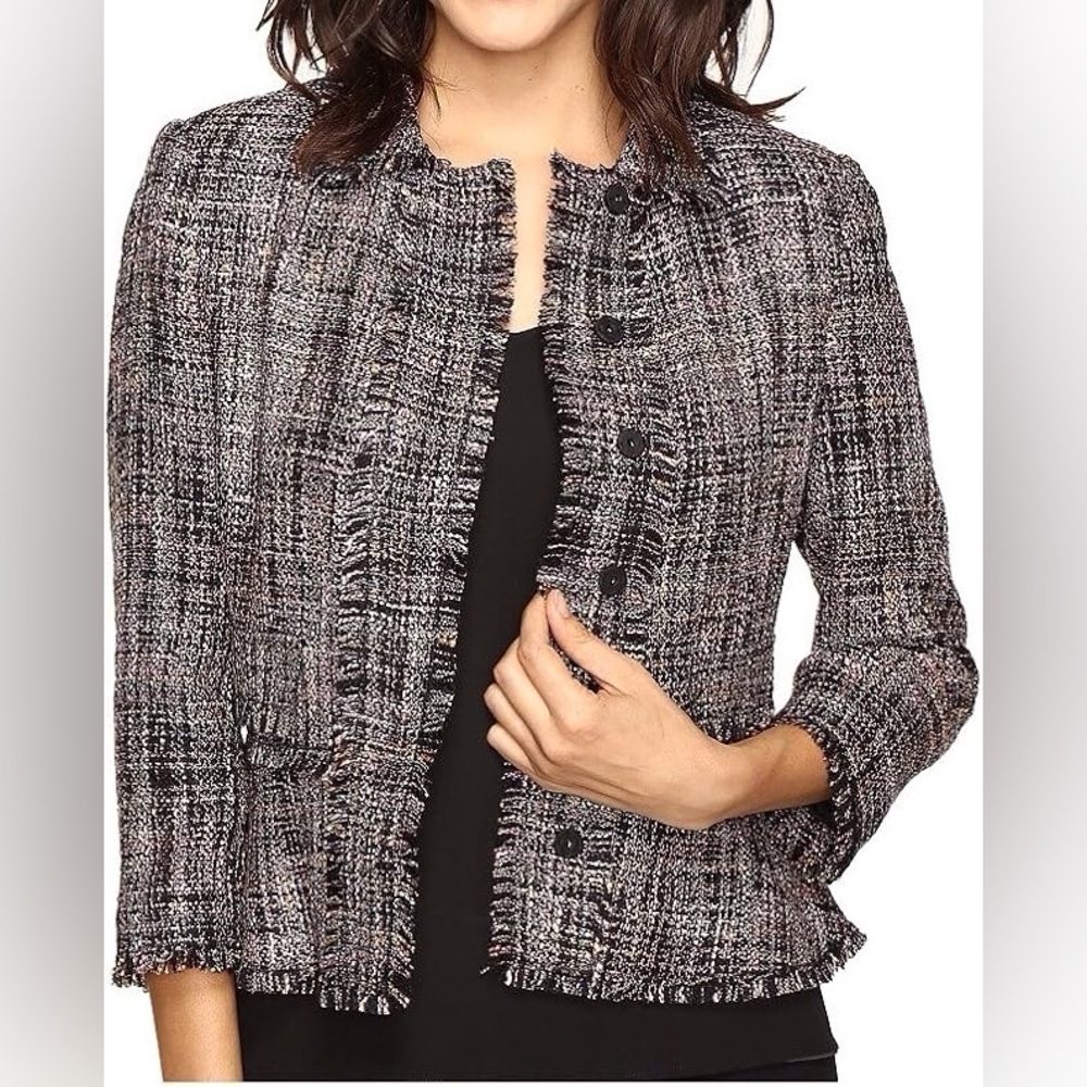 Tweed Black & Pink Fringe Blazer Fringe Size Small
